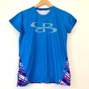 BOOMBAH Turquoise Blue Pink Purple Spellout Logo Short Sleeve Active Tee Medium